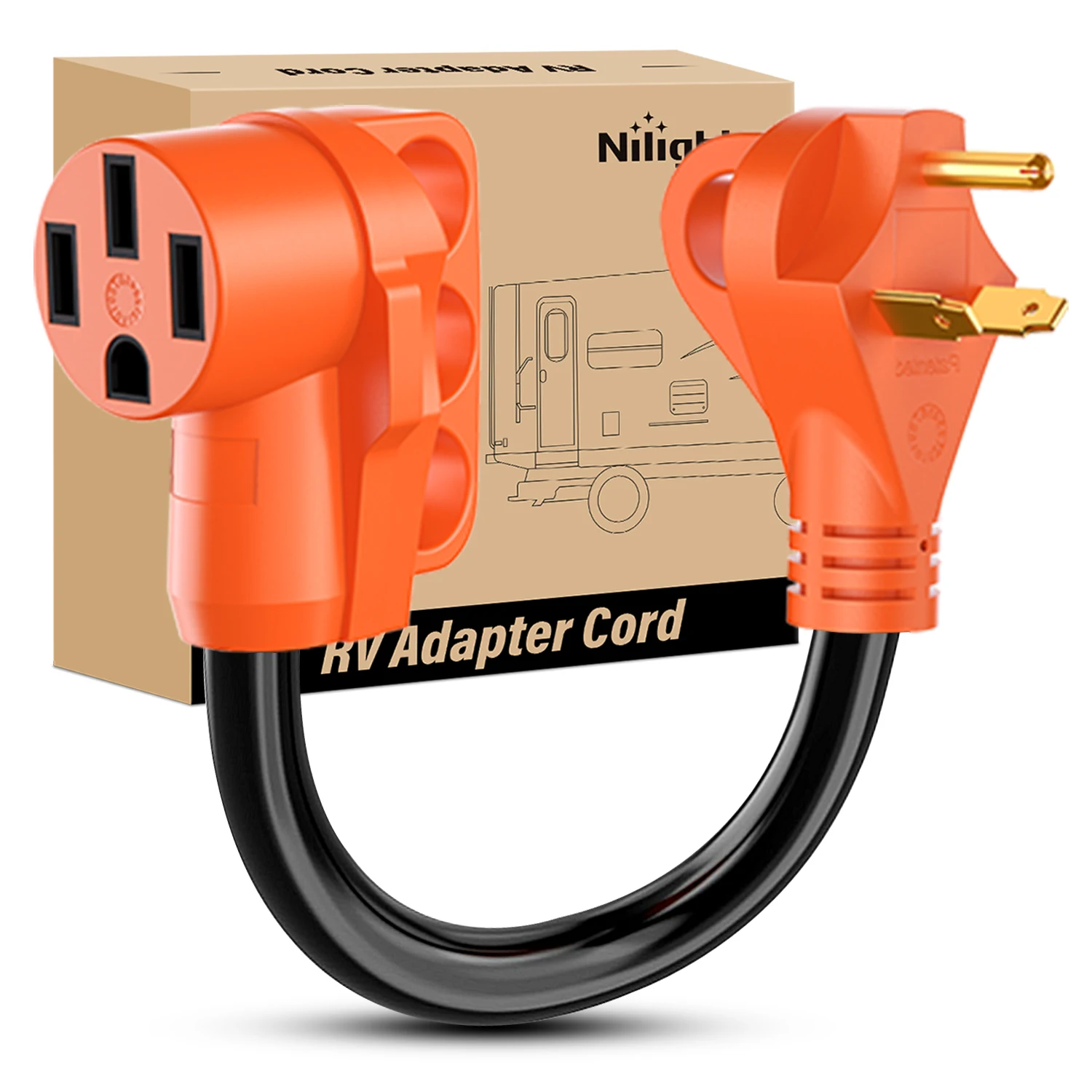 

Nilight 18 inch 30 Amp to 50 Amp/50 Amp to 30 Amp RV Plug Adapter Heavy Duty Dogbone Electrical Adapter with Handle 30A Male to 50A Female Cord Adapter
