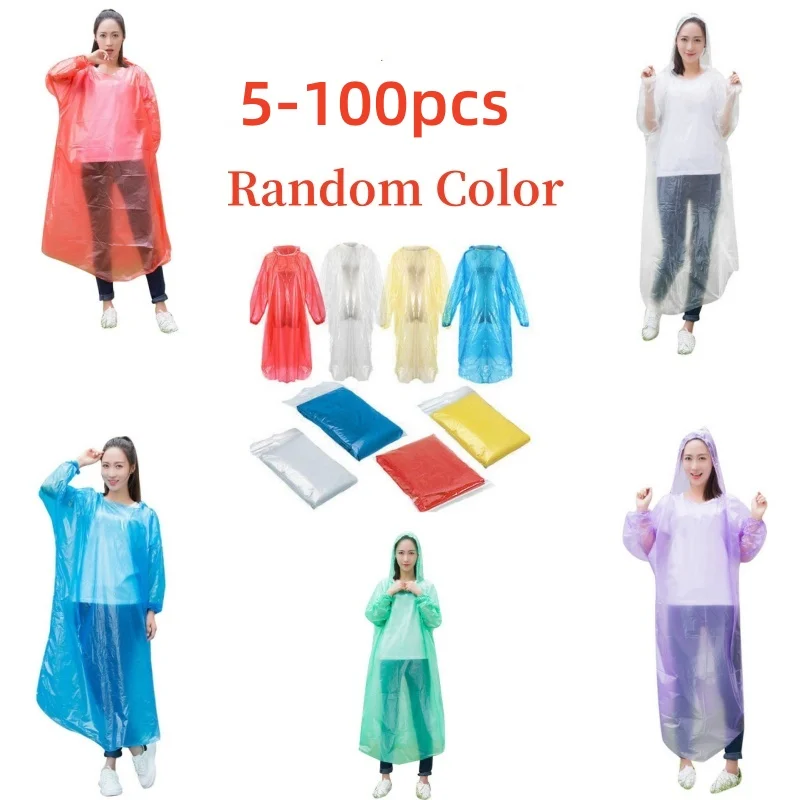 5-100pcs Disposable Waterproof Raincoat Outdoor Hiking Mountain Travel Emergency Portable Adult Poncho Rain Random Color