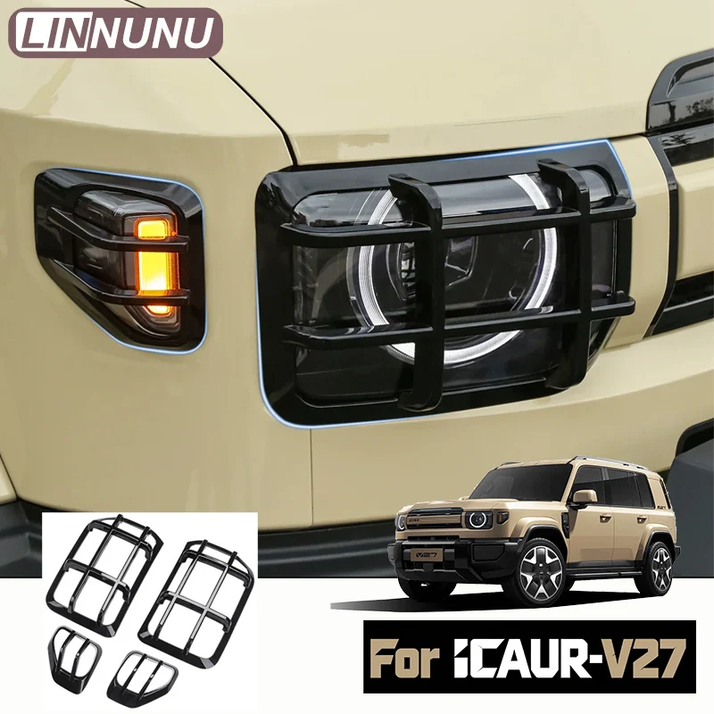 LINNUNU ABS Full Black Front Headlamp Taillight Protector Cover For ICAUR V27 Anti Collision Exterior Decor Trim Car Accessories