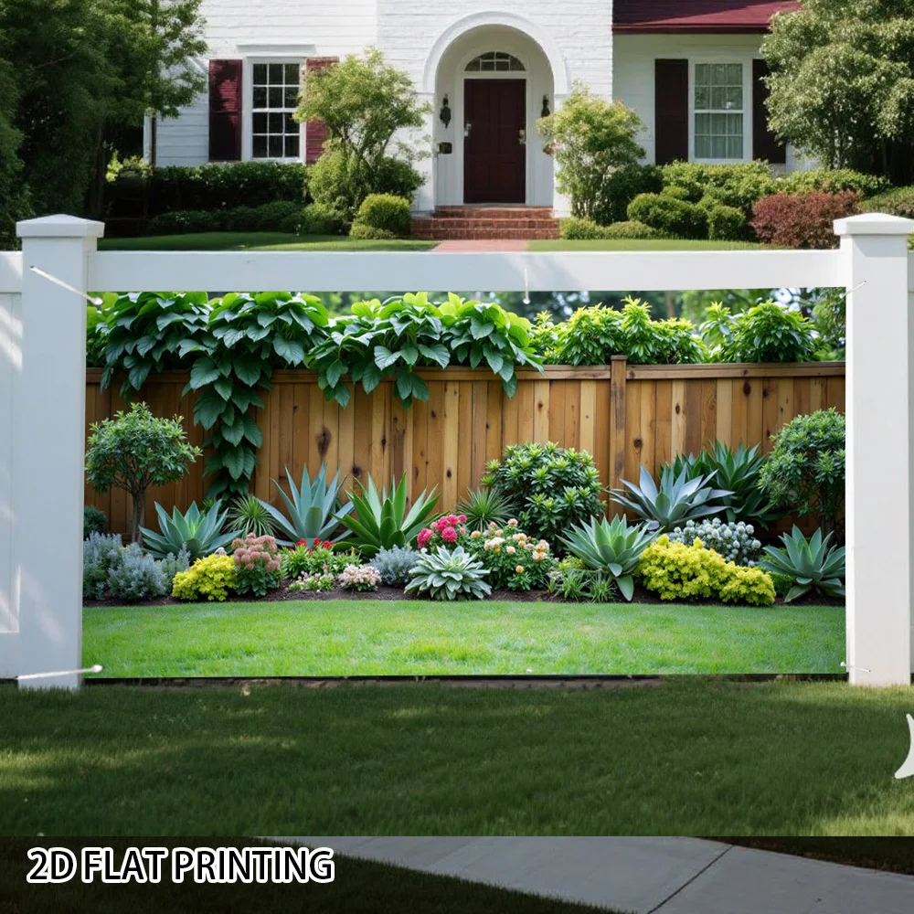Vitality Garden Landscape Fence Banner - Barrier of Plants and Blooming Flowers, Windproof Outdoor Decoration