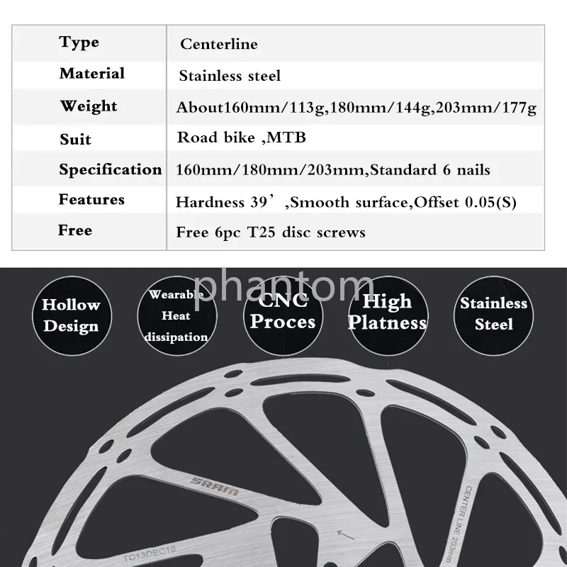 Sram Avid bisiklet Rotor Centerline FREN DİSKİ 140MM 160MM 180MM 203MM MTB bisiklet hidrolik FREN DİSKİ Rotor 6 cıvata ile bisiklet parçası