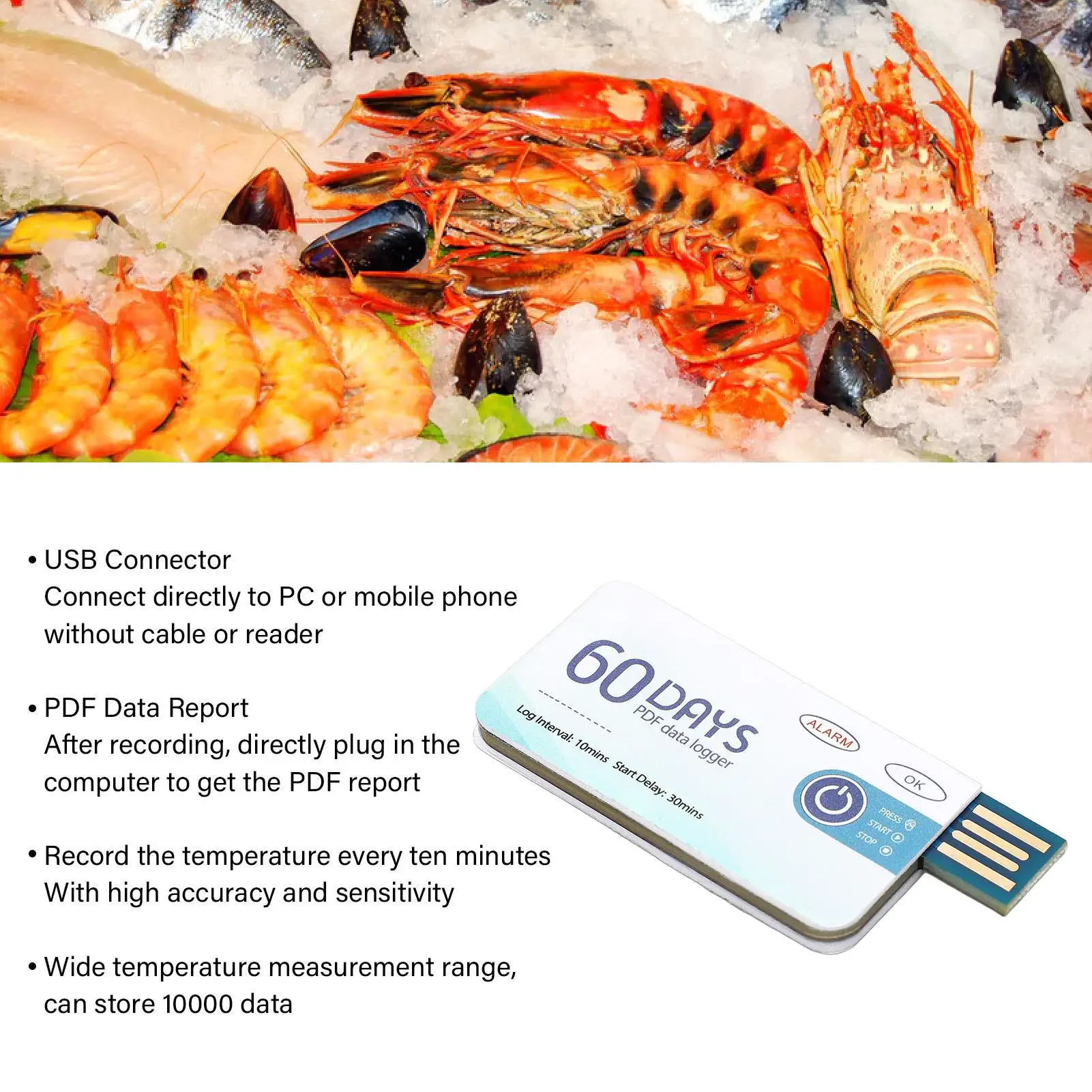 Portable USB Temperature Data Logger - High Accuracy PDF Thermometer with 10000 Groups Storage - Disposable & Compact