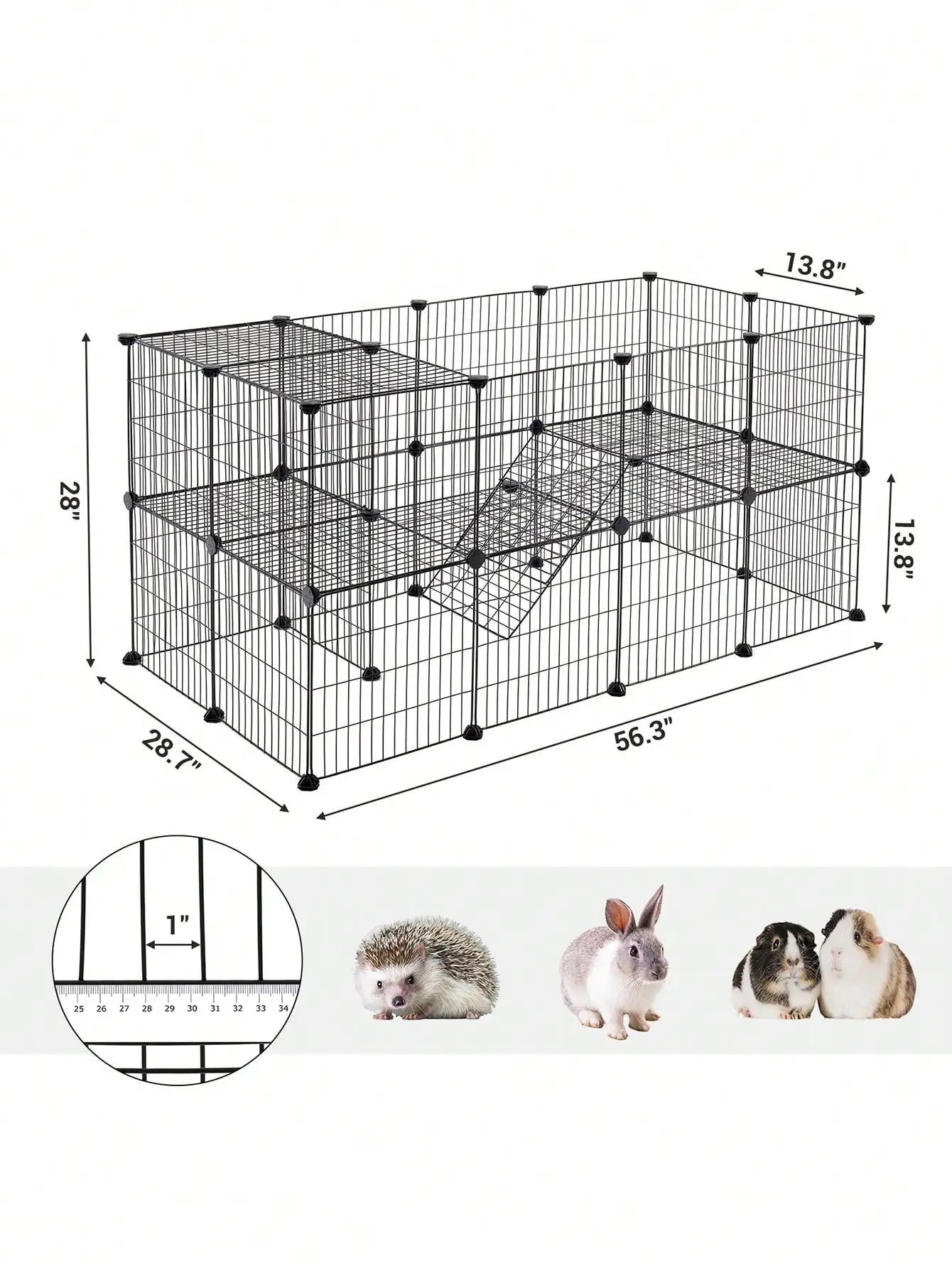 SONGMICS Pet Playpen, Small Animal Playpen, Two-Story Pet Premium Villa With Ramp, DIY Metal Wire Fence For Ferret, Rabbits,