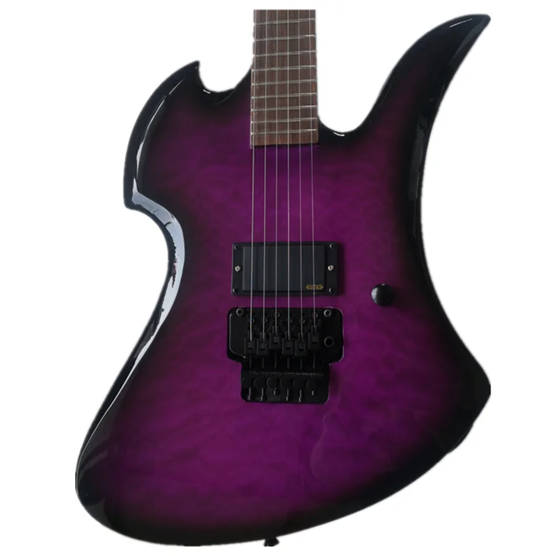 

6-string Electric Guitar 24 Frets Purple Tiger Maple Veneer Shaped Vibrato System Customization Color Factory Outlet in Stock