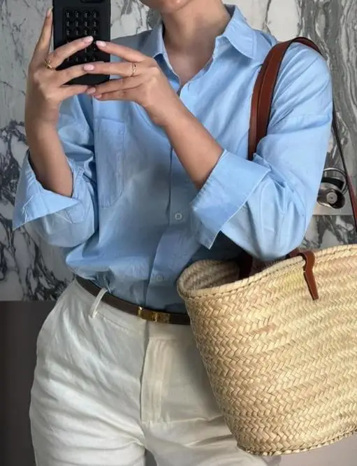 2025, Herbstkragen, lässiges, langärmliges Hemd mit Knöpfen für Damen, schmale Passform und einfaches langärmliges Hemd im Pendlerstil