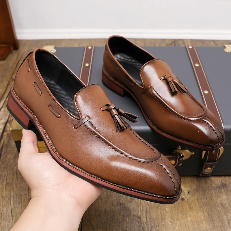 

New Men Tassel Shoes Black Brown PU Business Office Fashion Brand Formal Shoes Gentlemen's Social Shoes Size 38-48 Men Shoes