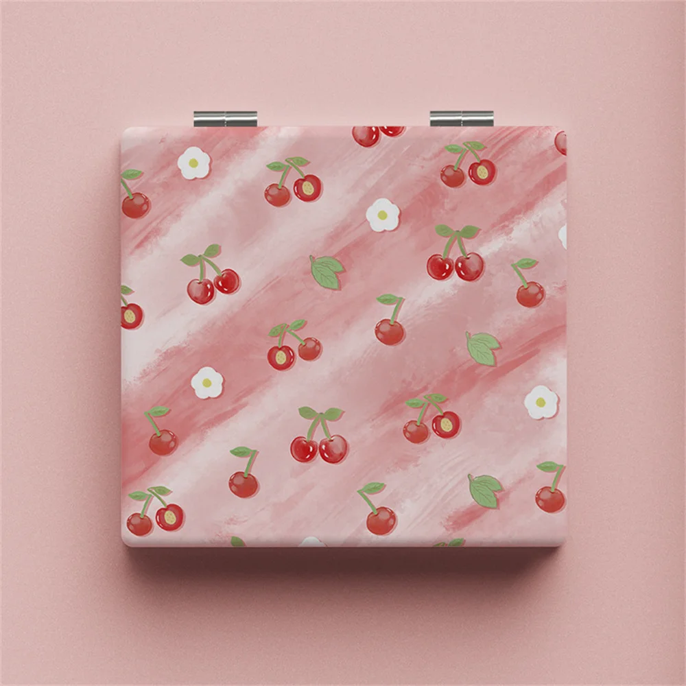 Folding Makeup Mirror Creative Love-Heart Cherry Small Mirrors Student Girls Cosmetic Mirror Handheld Pocket Vanity Mirror