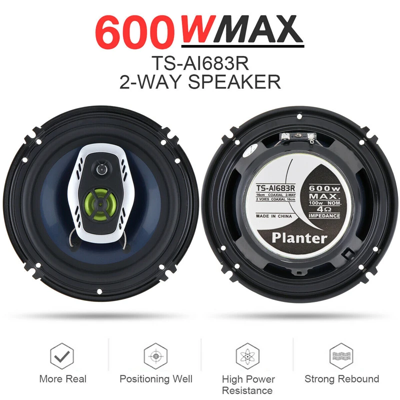 2pcs 6.5 Inch 600W Car HiFi Coaxial Speakers Automobile Speaker 2 Way Full Frequency High Pitch Auto Stereo Audio For Cars