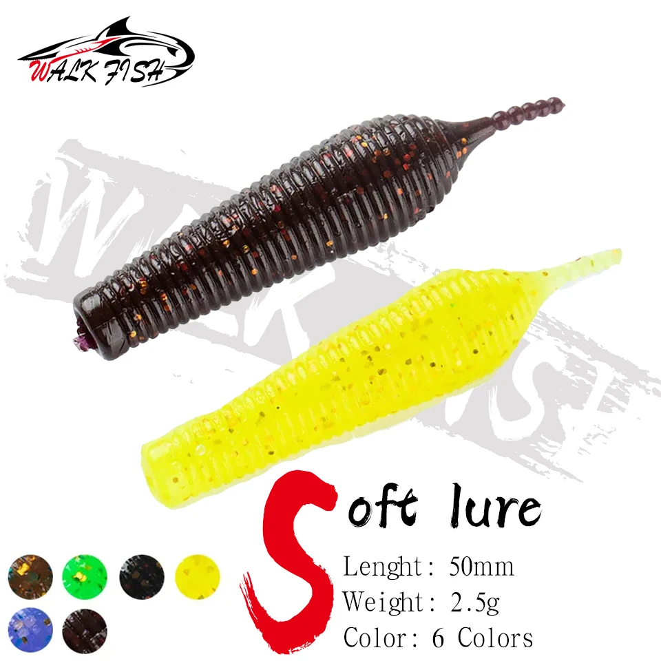 WALK FISH 6 Stück/Set 5cm 2,5g Schwimmender TPR Nadelschwanz Weicher Plastikwurm Karpfenangelköder Swimbait Künstlicher Köder Wobbler Bass