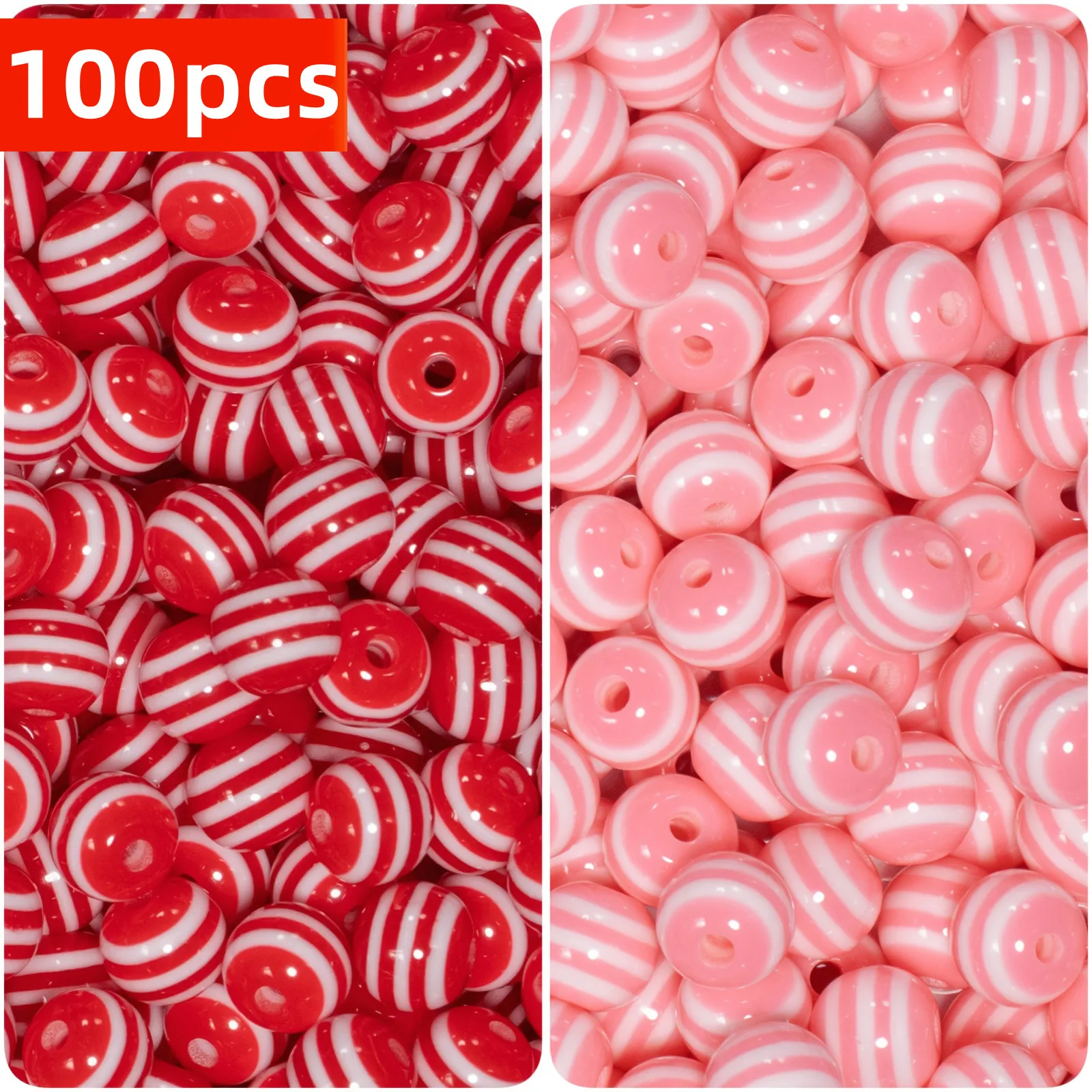 100 Uds. Cuentas de rayas con agujero recto de color acrílico rojo y rosa de 8mm para hacer joyería DIY, pulsera, collar, llavero, materiales