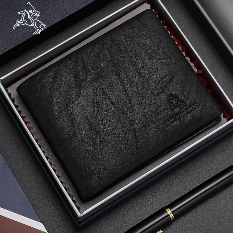 Paul Meidet Men's Wallet Short Pants Top Layer Cowhide Luxury Business Leather Money Clip Chinese Brand Functional Small Bag