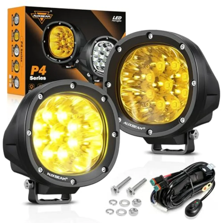 

4 Inch 90W Amber LED Fog Lights 9000LM Super Bright Round Offroad Driving Pods P4 Series Spot Beam Bumper Ditch Lights for Truc