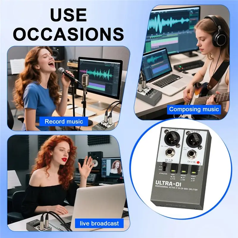 【TRAVEL ESSENTIAL】New DI Box Audio Active 2-Channel High Frequency Interference Guitar Instrument For Stage Audio Isolator