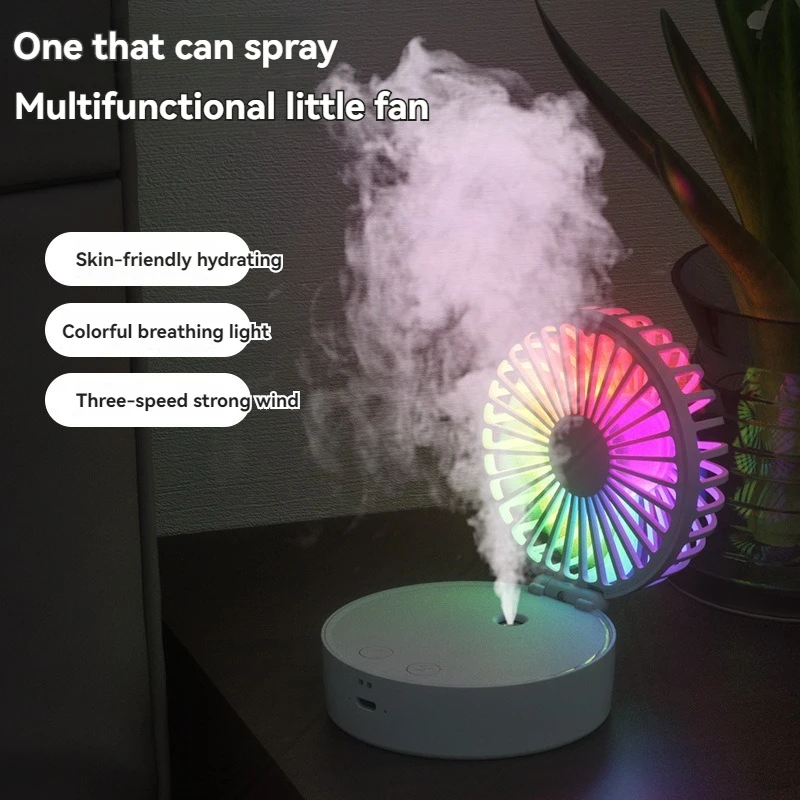 Water replenishing spray fan USB charging portable desktop student dormitory mini folding small fan atmosphere night light