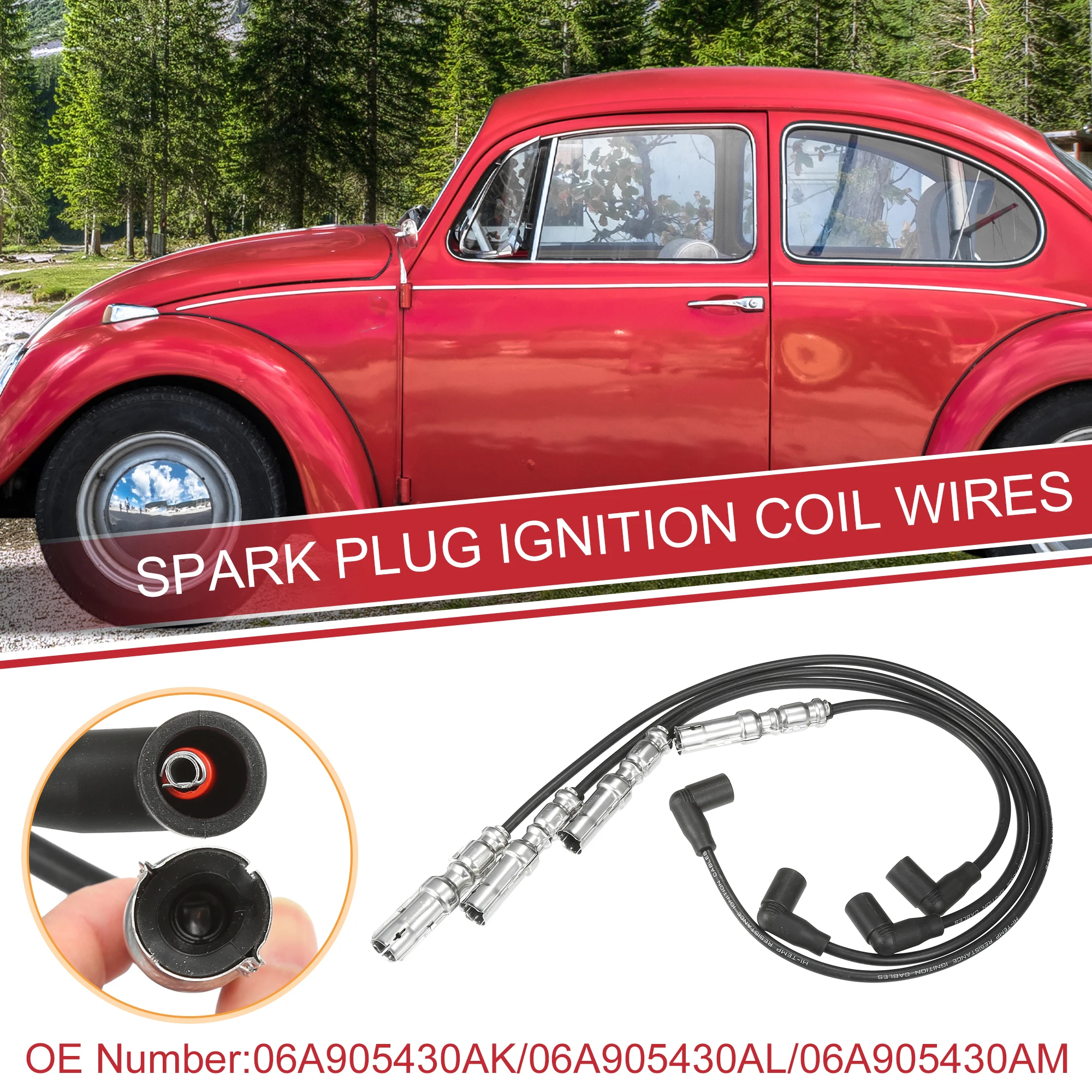 

UXCELL 4 Pcs Spark Plug Wire Ignition Coil Cable No.06A905430AK for Volkswagen Beetle
