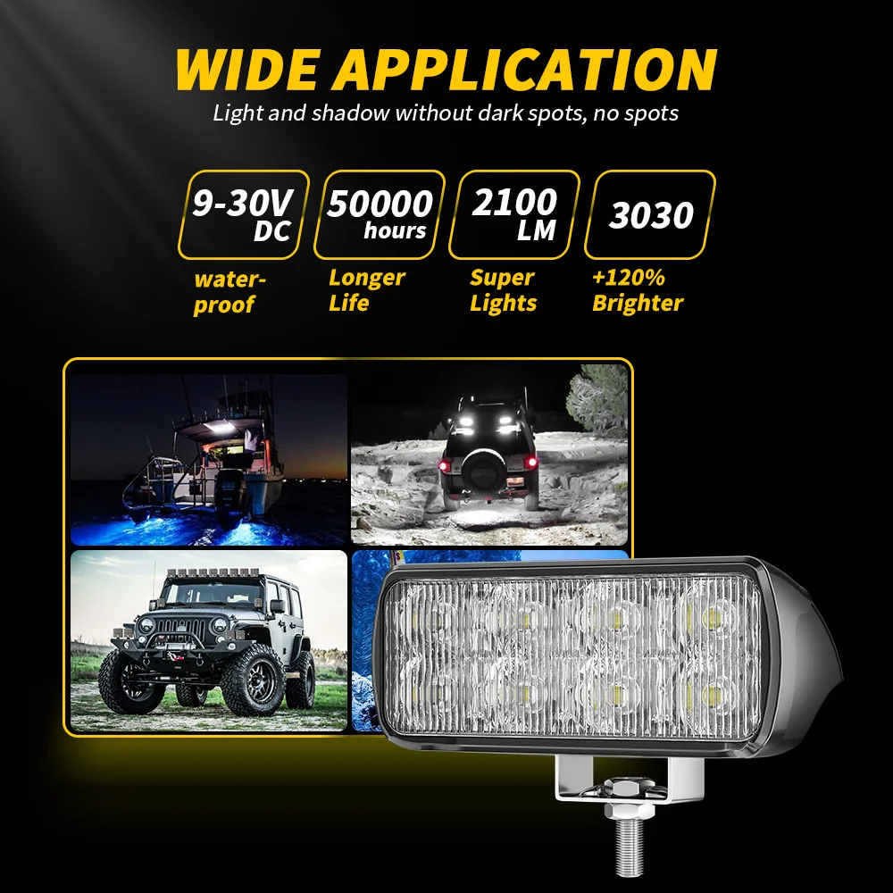 1x Wrok Light 3030 8LED Constant Strobe Car LED Light Bar Offroad 4x4 Fog Lamp 12V 24V Headlight Truck Farm Tractor Boat SUV ATV