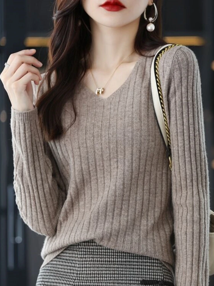 Women Sweater Long Sleeve Top Knitted Pullover V-Neck Fashion Sweater Woman Winter 2023 Basic Female Clothing Soild OL Sweaters