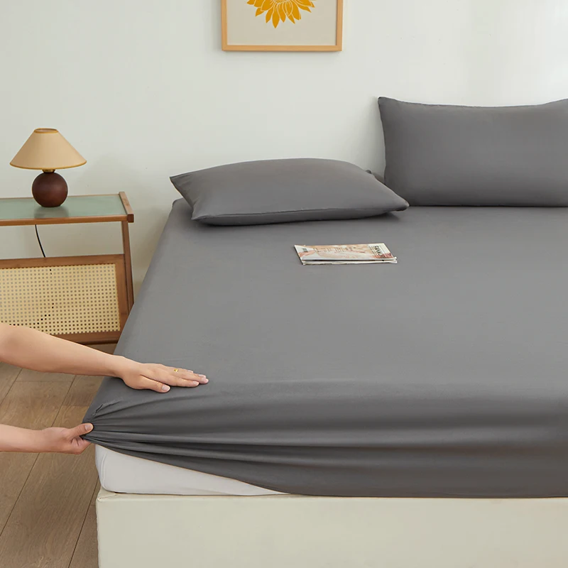 

New Close Skin Pure Color Fitted Sheet Soft and Comfortable Mattress Cover 180x200 180x220 200x230 Sheet Set with Elastic Wrap