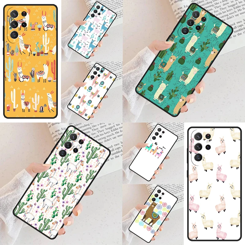 lama Alpaca Lama Animal Cute Phone Case For Samsung Galaxy S24 S23 S22 S21 Ultra S10 Note 10 Pro S20 Plus FE S9 S8 Cover