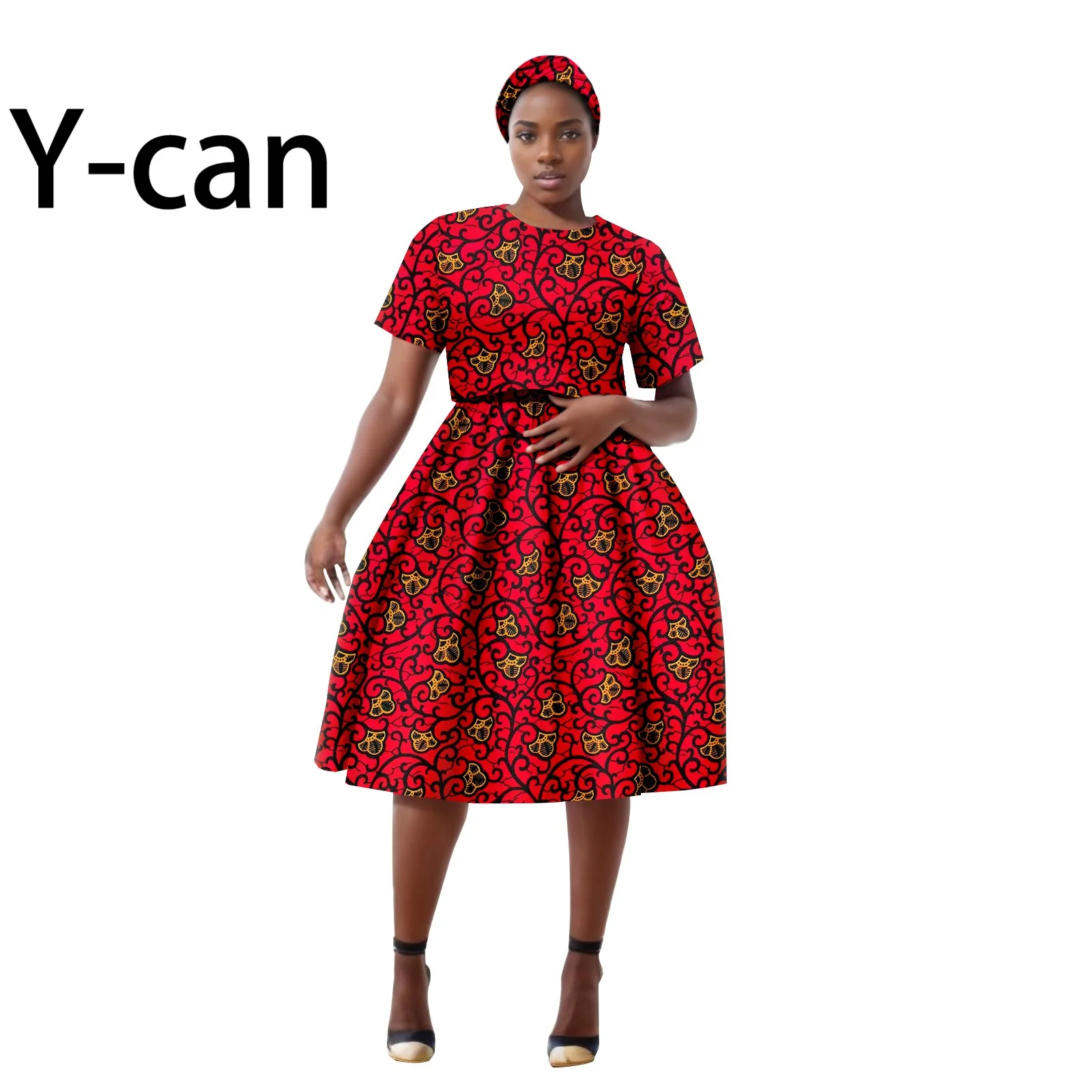 African Women Dress Dashiki Ankara Print O-neck Top and Skirt with Headwrap Wedding Party Clothes Africa Style 2426014