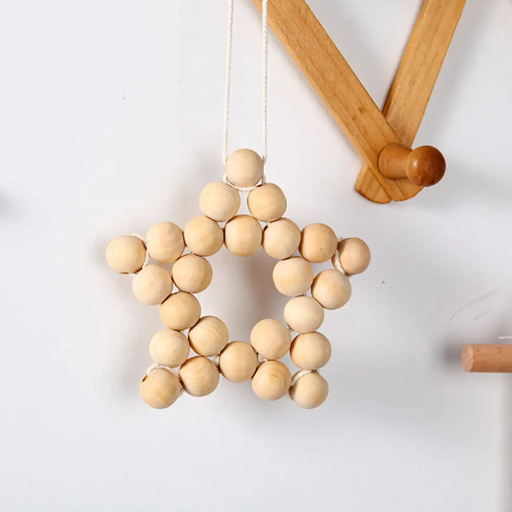 1Pcs Creative Pentagram Wood Bead Hanging Ornament Premium Material Wall Decor for Bedroom Living Room Indoor Space Beaded