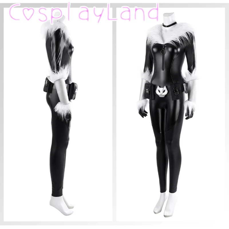 Sexy Women Cat Costume Felicia Cosplay Costumes Black Jumpsuit Belt Full Set Custom Made Halloween Costumes Felicia Outfit