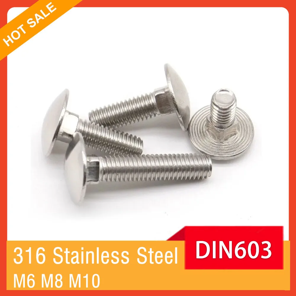 M6 M8 M10 DIN603 A4 316 Stainless Steel Truss Round Head Square Neck Carriage Screw Coach Bolt