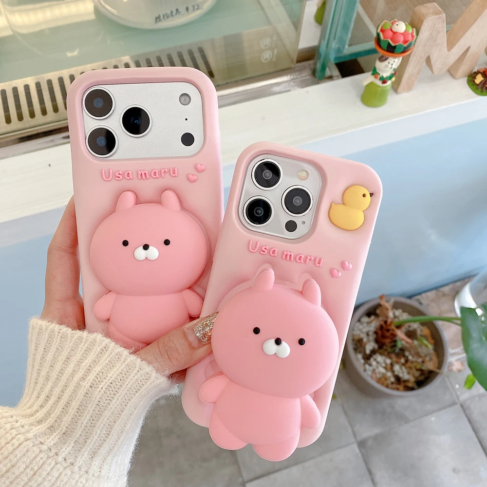 3D Anime Usamaru Kaninchen Teleskop-Halterung Hülle Weiche Silikon-Ständerabdeckung für iPhone 17 16 Plus 15 14 13 12 Pro Max – Detail 6
