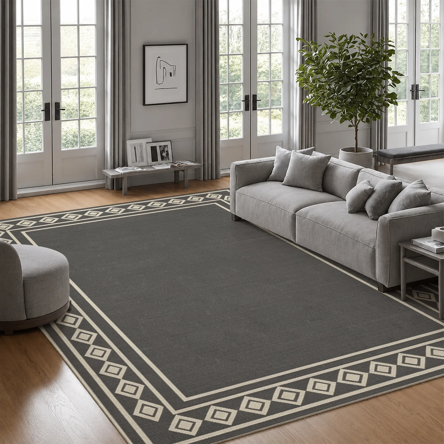 Geometric Diamond Border Area Rug Velvet Machine Washable Stable Placement for Living Room Bedroom Dining Room Entryway Ideal for Halloween Thanksgiving Christmas New Year Black Friday Cyber Monday Everyday Home Decor