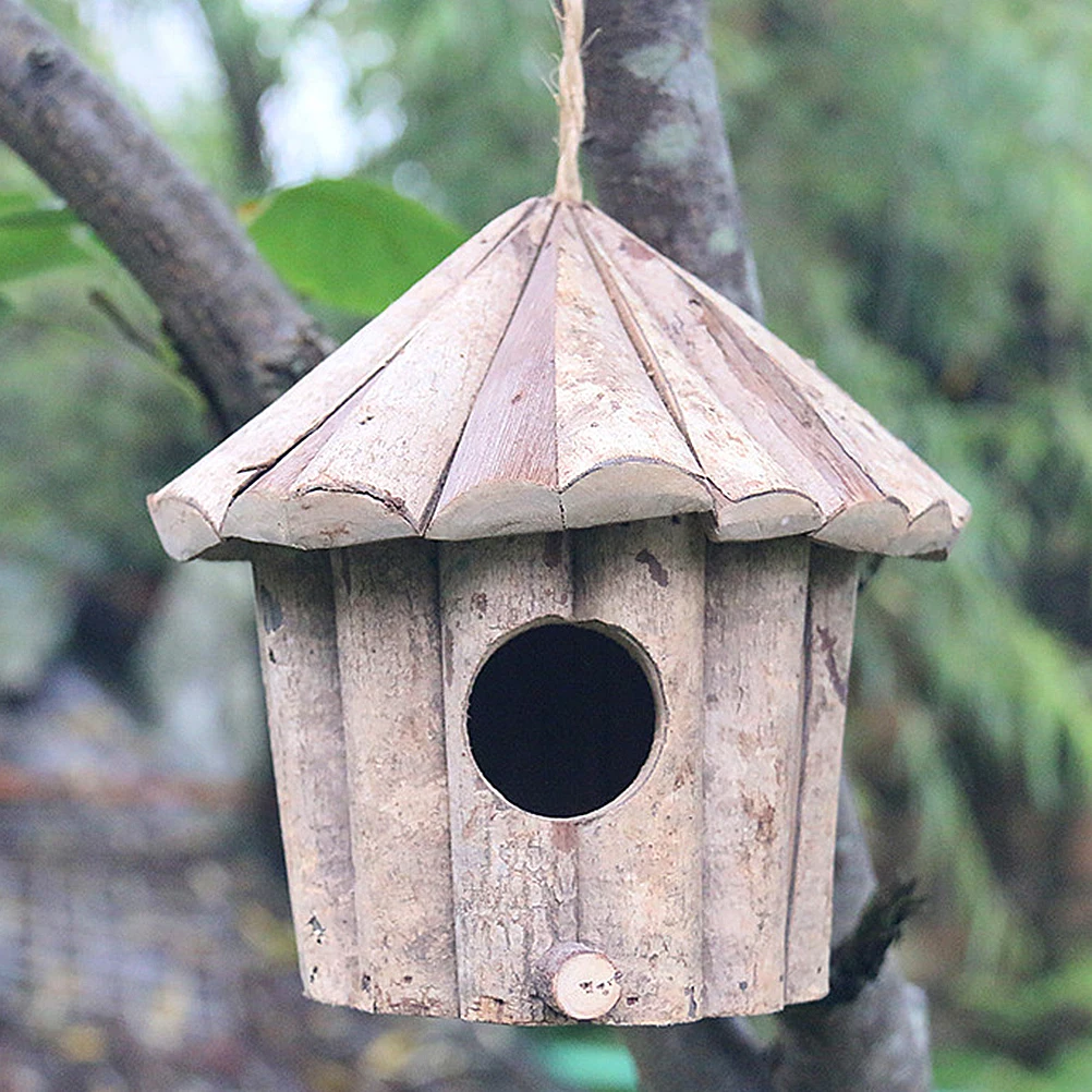 

Solid Wood Bird House Decoration Wooden Nest Artificial Creative Bird's Water Proof Birds Bamboo