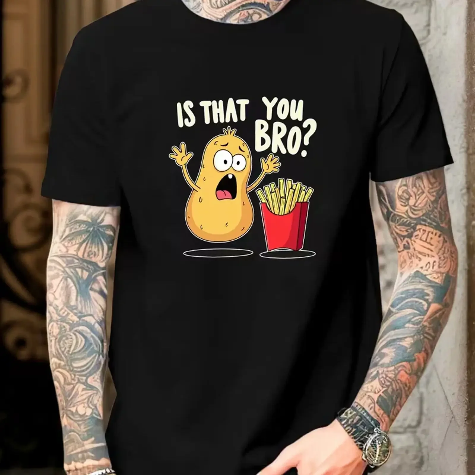 Funny T Shirt for Men Potato Fries Fear Casual Summer vintage Washed Comfortable Slightly homme Soft graphic Stretched