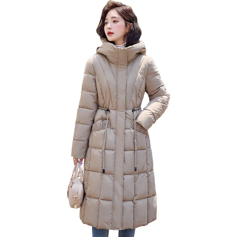 2024เสื้อแจ็คเก็ตสตรีฤดูหนาวX-Long Thicken Down CoatกับHoodตรงElegant Jacketเกาหลีแฟชั่นหญิงParkas