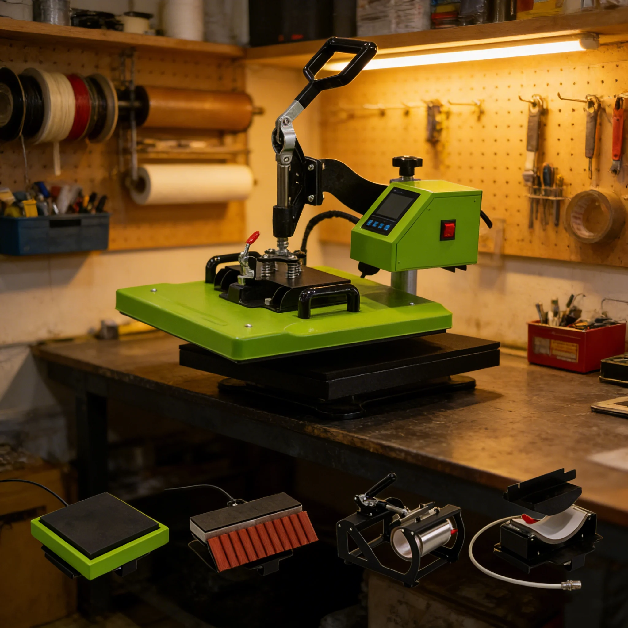 

Multi Functional LCD Controller 38x38cm Heat Plate 11oz Mug 8x15cm Cap 10 in 1 Pen Quick Release Sublimation Heat Press Machine