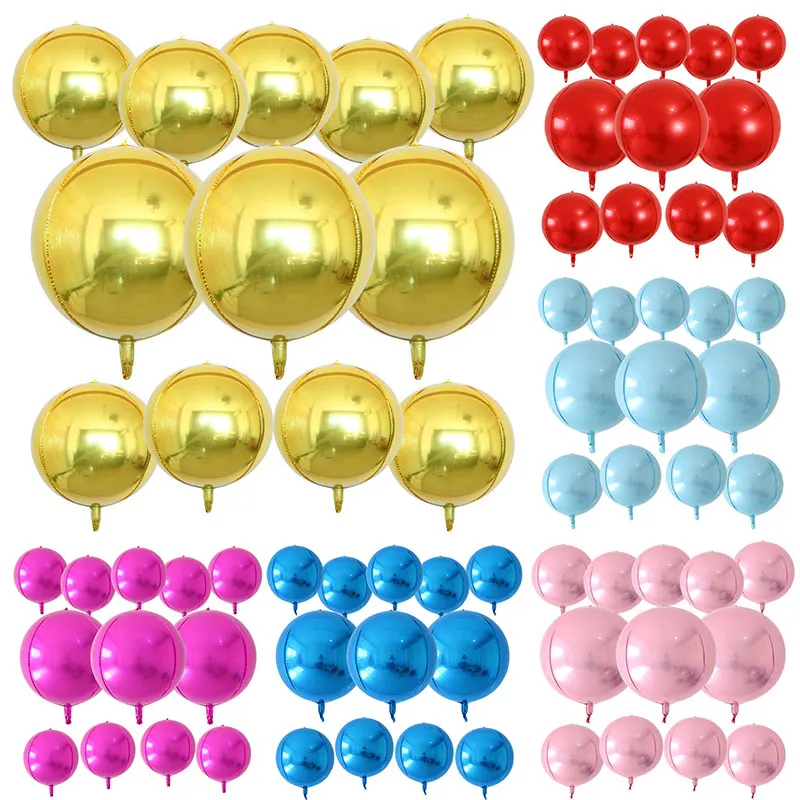 12 Uds. Globos redondos de lámina dorada y plateada, 18 ", 10", 4D, globos de bola de Mylar, globo metálico de lámina plateada para decoración de cumpleaños y graduación