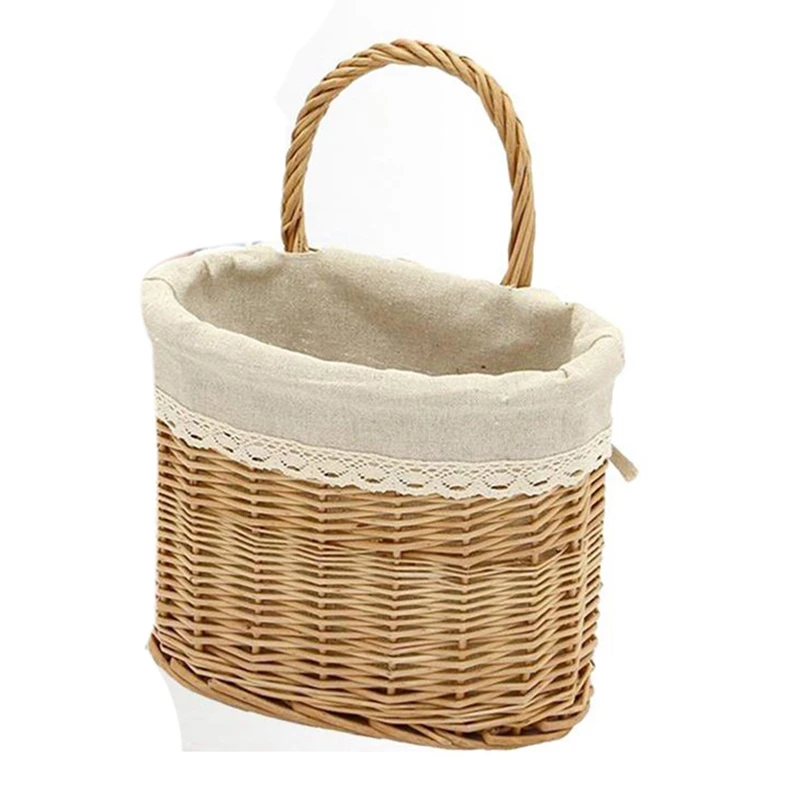 Hanging Storage Basket Handmade Weave Wicker Organizer Picnic Bread Fruit Basket, Wall Basket For Home With Handle