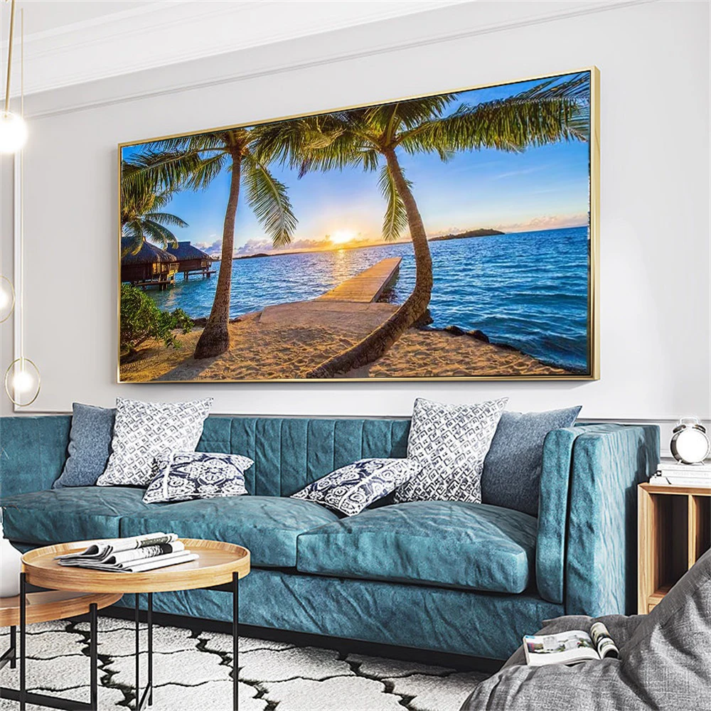 Modern Beach Sunset Wall Art Posters Coconut Grove Landscape Canvas Painting Print Nordic Wall Decoration Home Canvas Painting