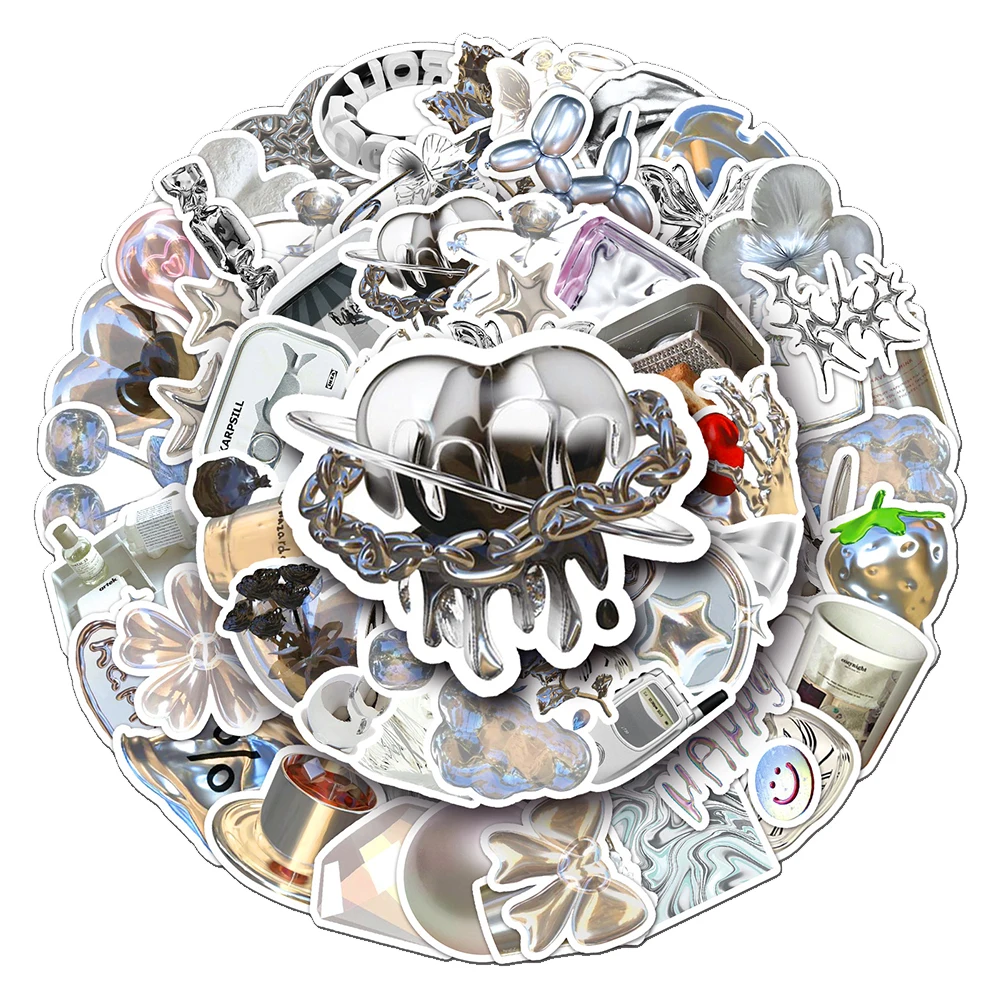 

10/30/50pcs Ins Style Silver Simple Aesthetics Stickers Cartoon Sticker DIY Luggage Notebook Laptop Phone Kawaii Girls Decals