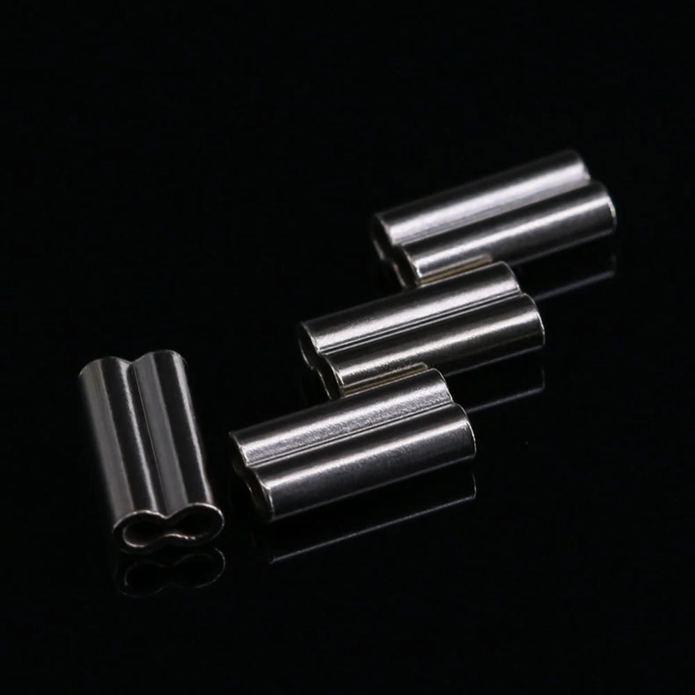 PRO BEROS 50Pcs Double Barrel Fishing Line Tube Connectors Wire Rope Crimp Copper Crimping Loop Sleeve Ferrule 0.8-2.0mm