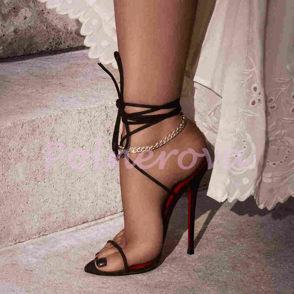 

Cross-Tied Straps High Heel Sandals Shallow Pointy Peep Toe Stiletto Thin Heels Female Handmade Women Shoes Zapatos Para Mujere