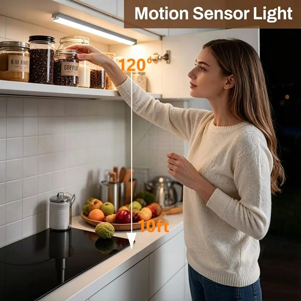30cm Wireless LED Motion Sensor Night Light Type C Rechargeable Lamp Cabinet Wardrobe Bar Light Staircase Backlight for Kitchen