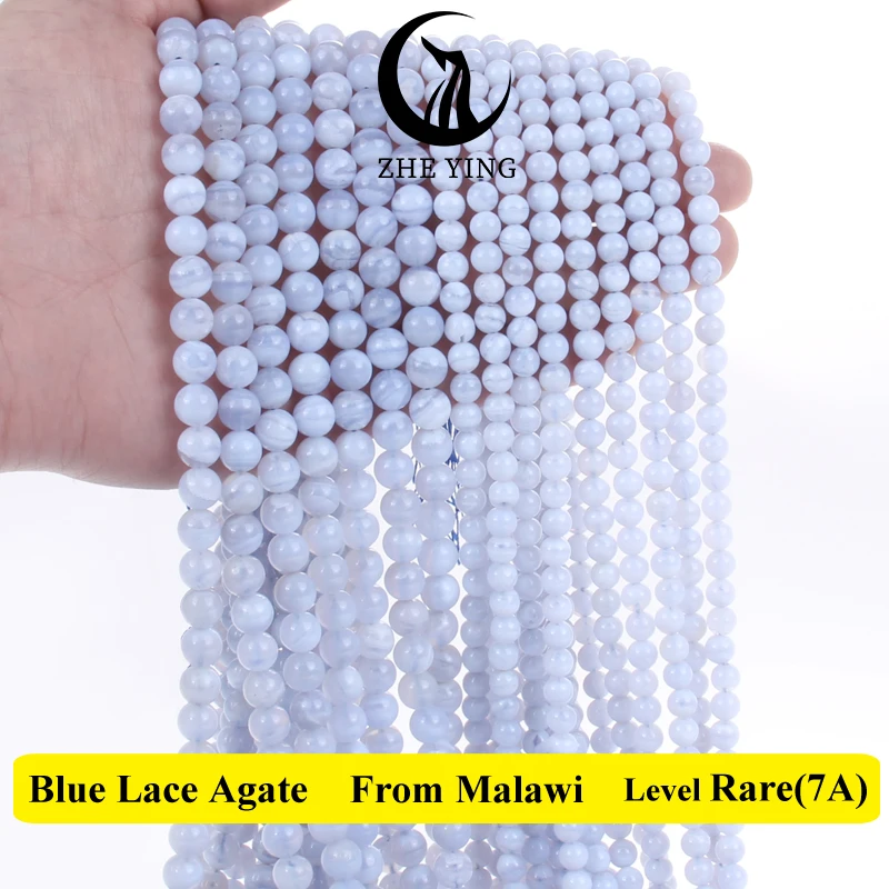 100% Natural Blue Lace Agates Stone Beads Round Loose Beads for Jewelry Making Needlework Beads Diy Bracelet 15''