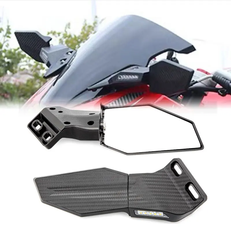 Motorcycle Rearview Mirror With LED Turn Signal Lights Fixed Wind Wing Rear View Reflector Motorbike Modified Parts Accessories