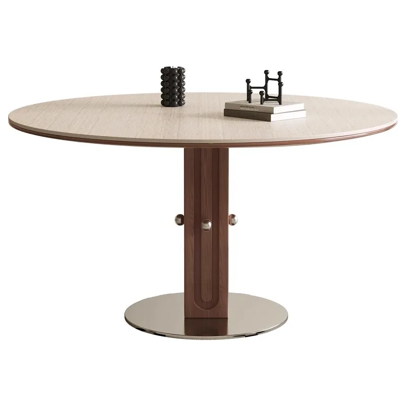 

Medieval style solid wood rock slab round table household small apartment modern simple and advanced