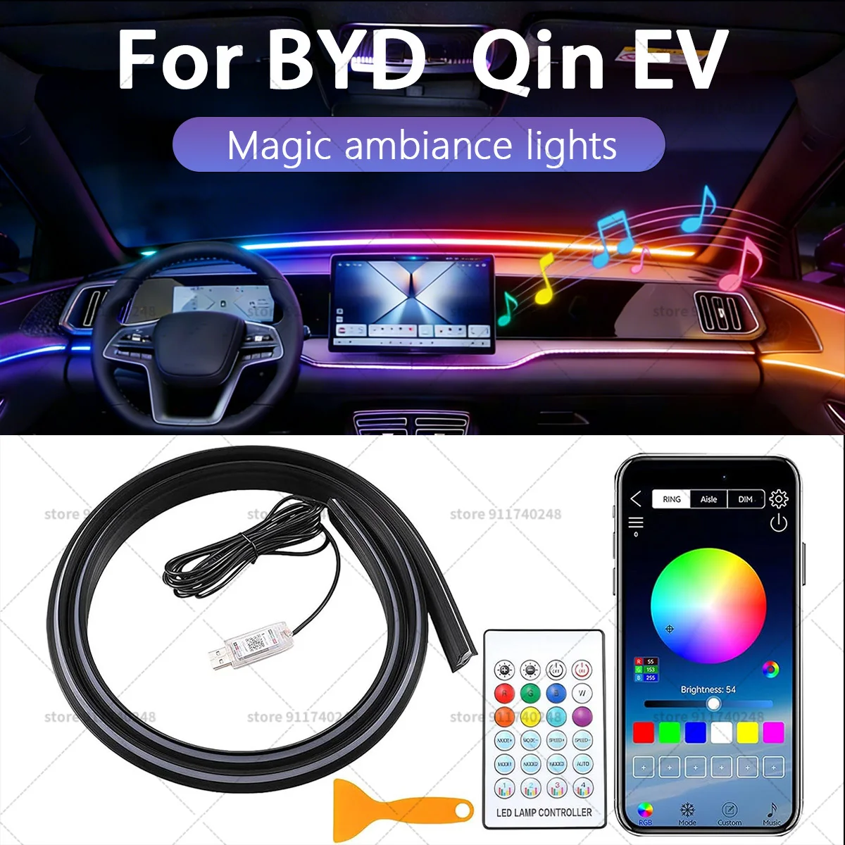 

Для BYD Qin EV окружающее освещение переднего окна автомобиля - динамическое изменение цвета RGB для салона автомобиля