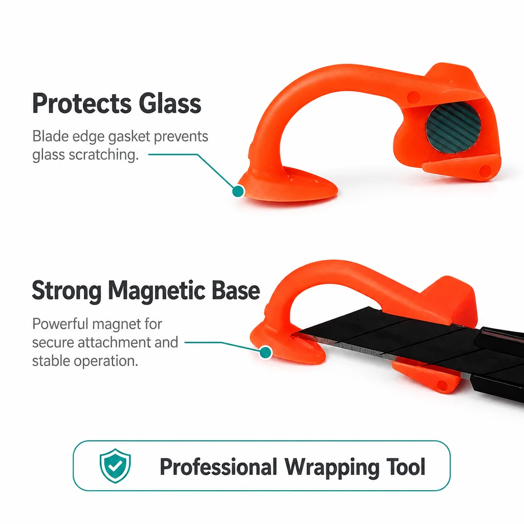 Car Utility Knife Solar Film Cutter Tool Secure Magnetic Fixation Anti Scratch Blade Guard Slot Design for Professional Cutting