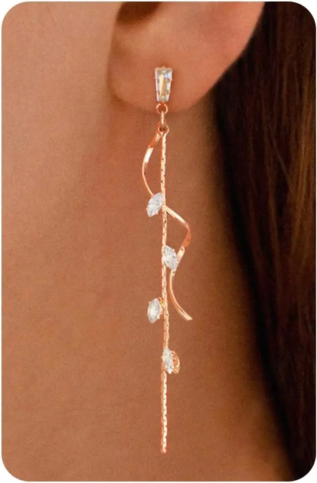 

Dangle Butterfly Heart Star Chain Tassel CZ Earrings for Women in Gold Plating