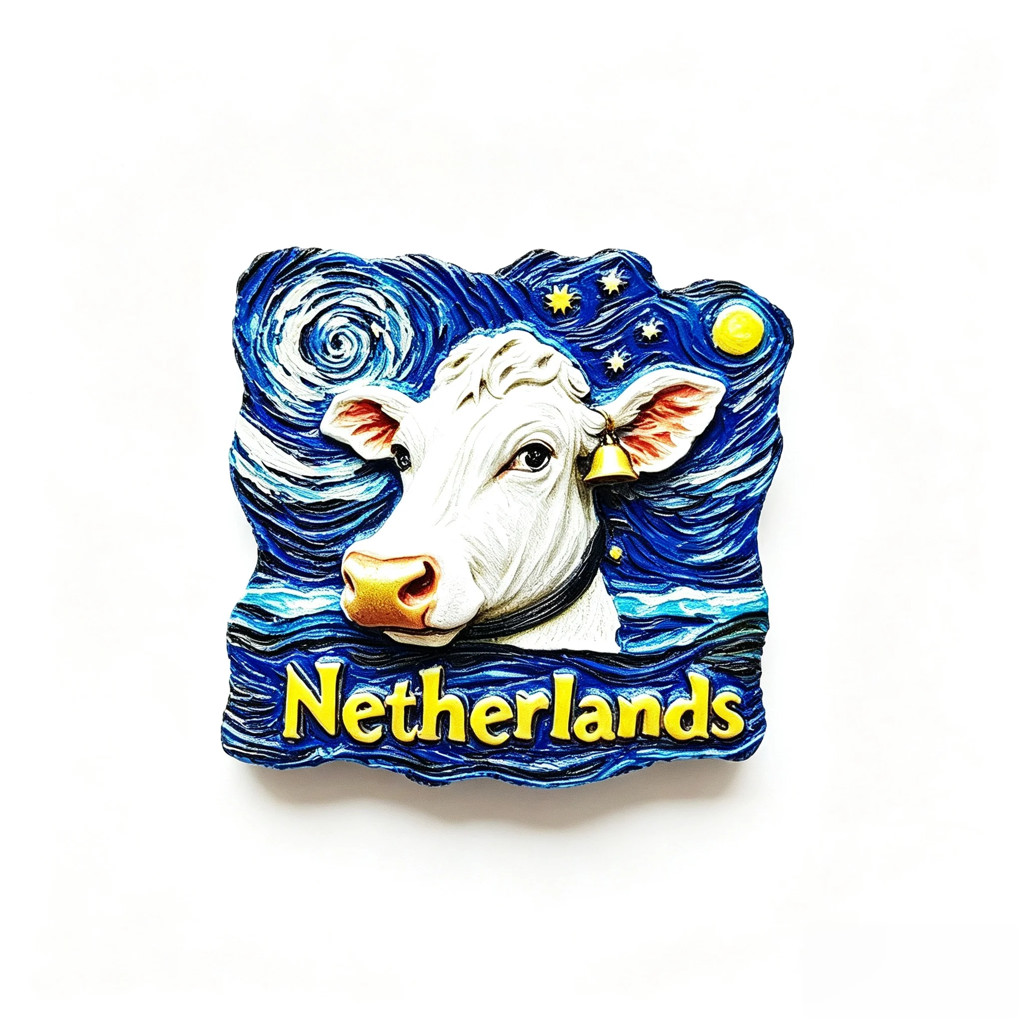 3D Relief Netherlands Starry Sky Cow Resin Fridge Magnet Van Gogh Art Landscape Travel Souvenir Decorative Refrigerator Magnet