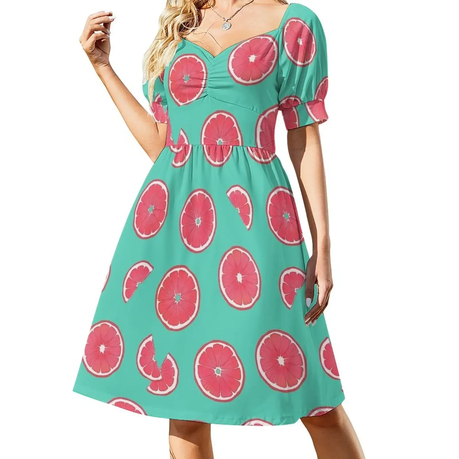 

Pink Grapefruit Splash Short-Sleeved Dress elegant party dress for women 2025 summer dresses for women 2025 Dress