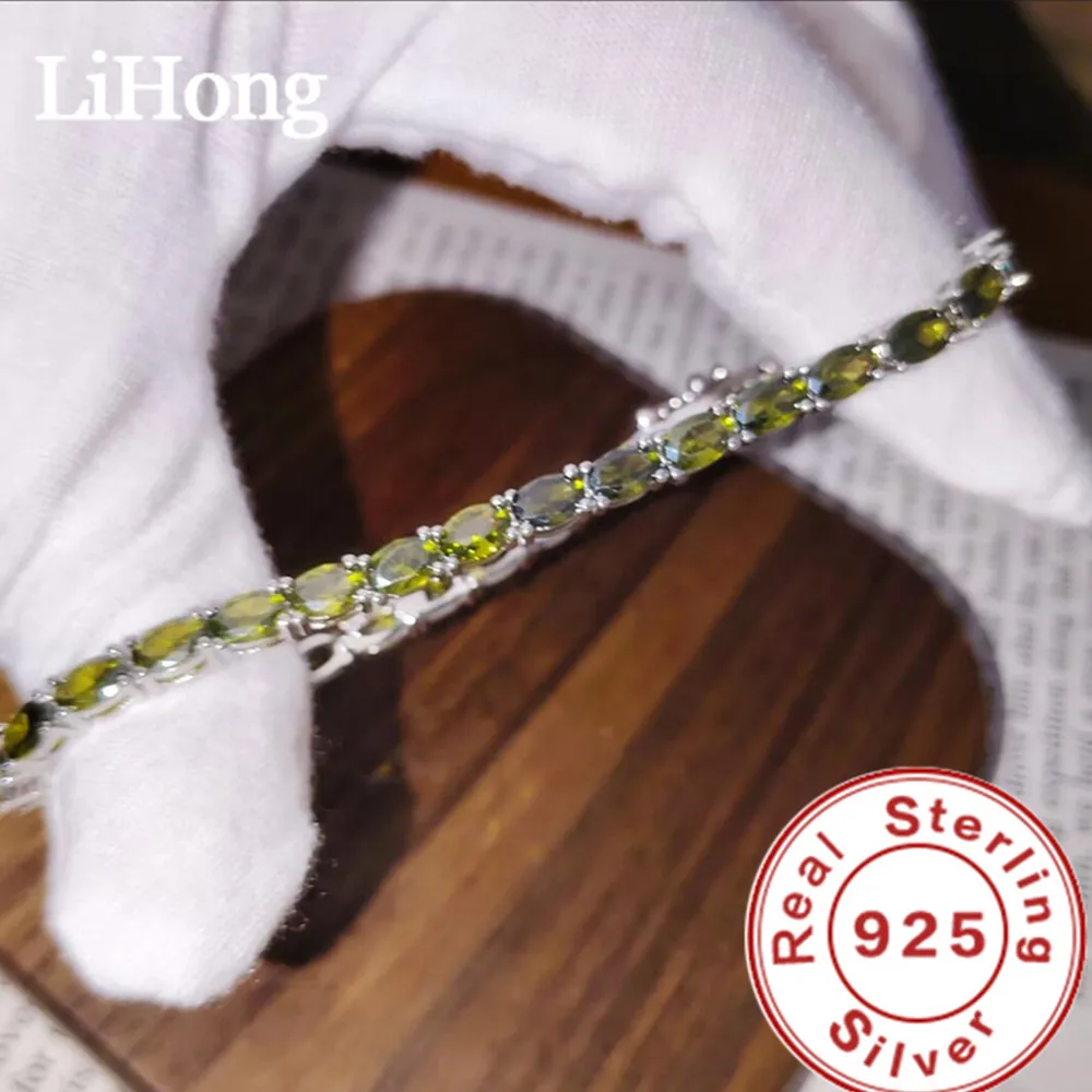 Lihong Klassisches Damen-Armband mit Olivgrünem Stein, Exquisiter 925 Sterling Silber Schmuck, Minimalistischer Stil für Tägliches Tragen, Geschenk – Detail 4