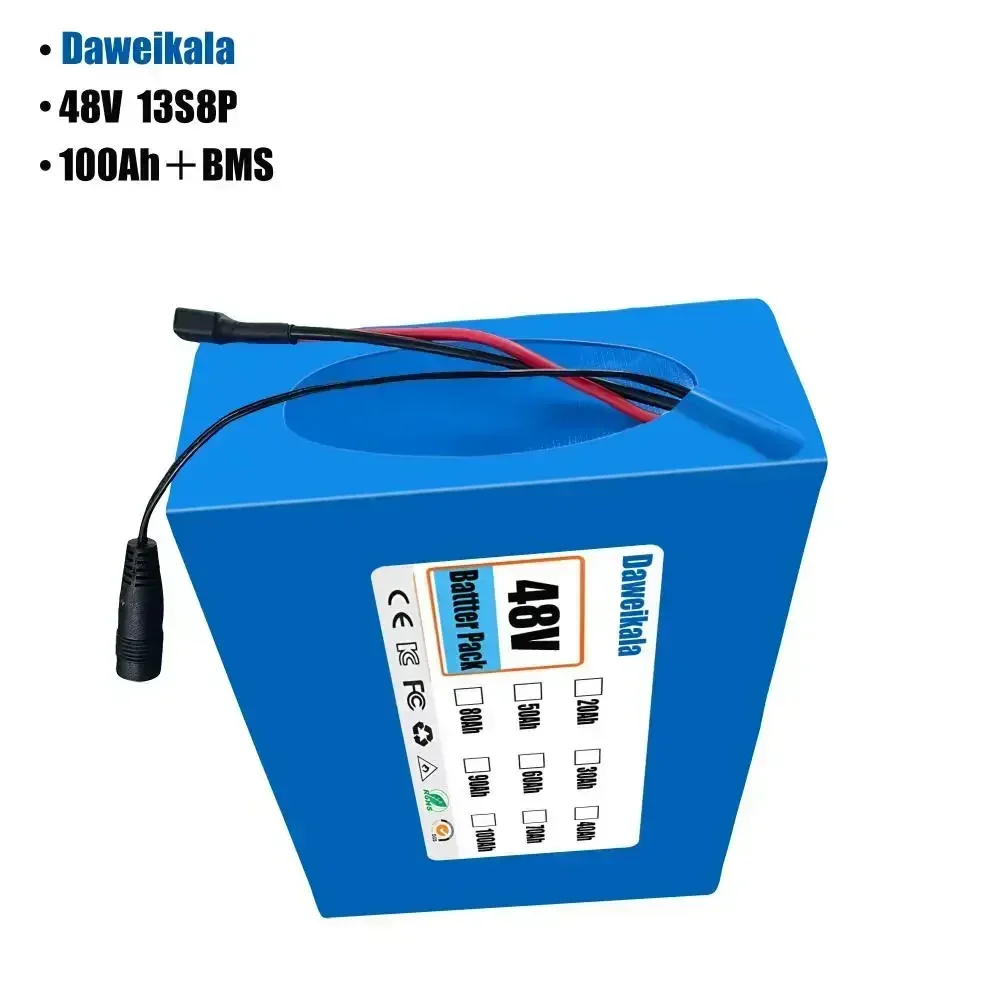 

48V 100ah 13s8p lithium-ion battery pack 48V 100000mAh 2000W electric battery, built-in 50A BMS+charger
